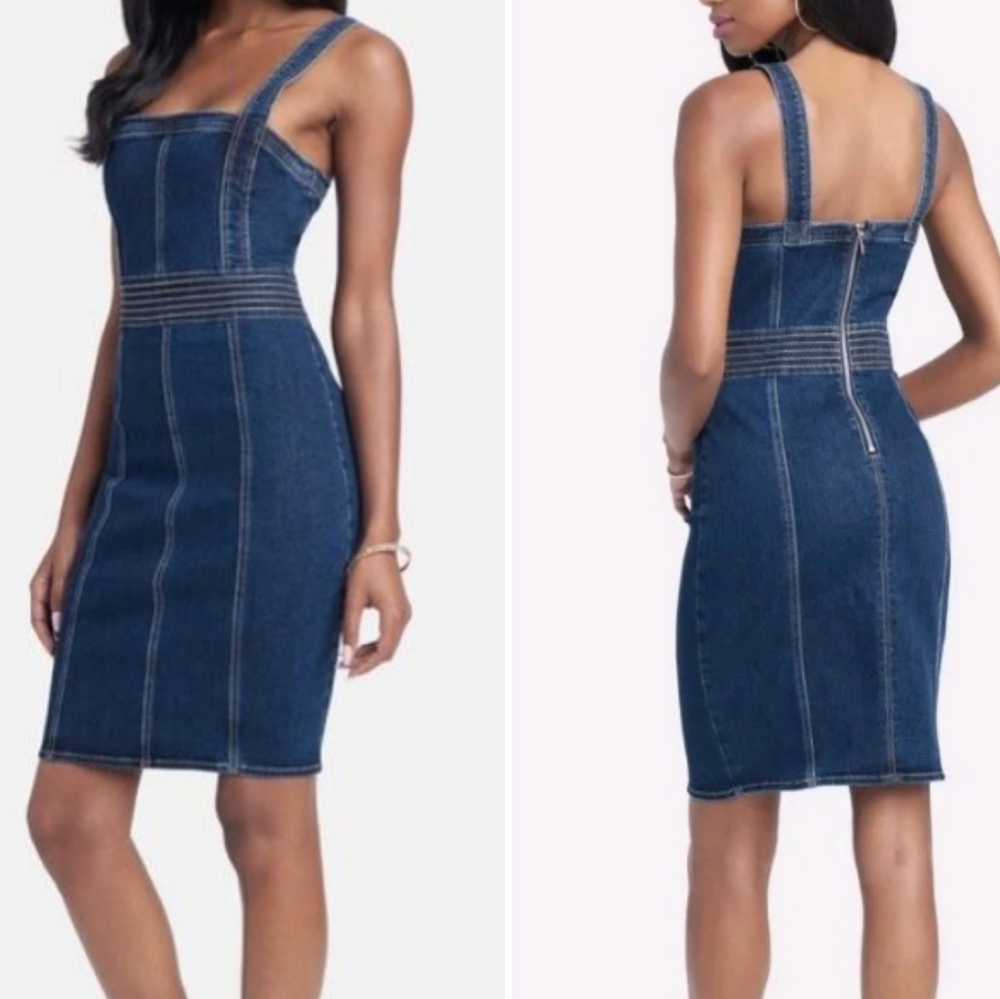 NWT Bebe Multi Stitch Body Contour Denim Dress Sz 12